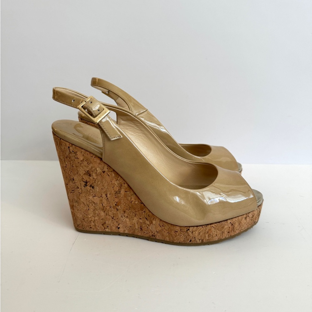 Jimmy Choo Patent leather Wedge Sole Sandals Beige